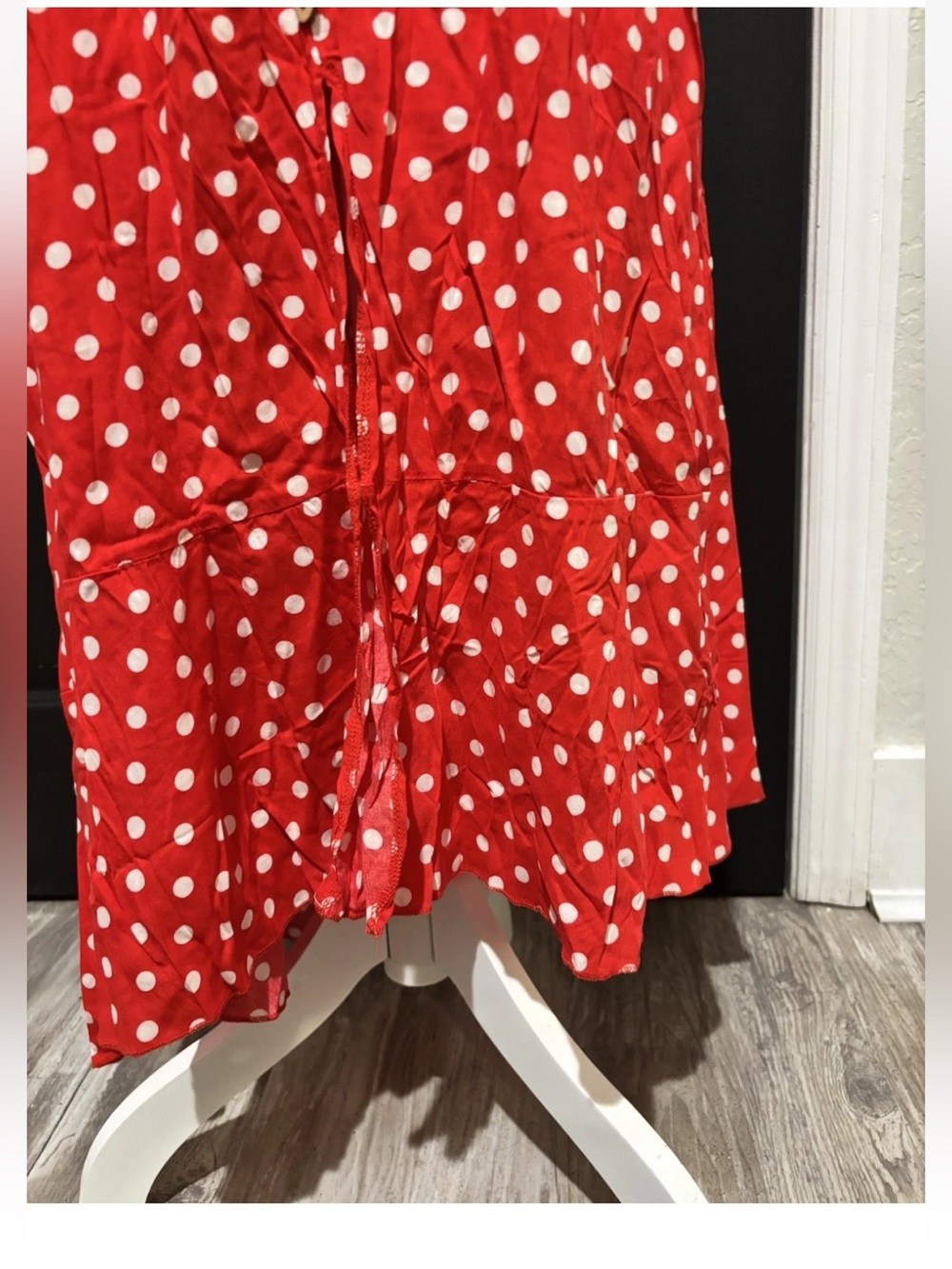 Red Polka Dot Midi Dress Lightweight Flowy Boho Spaghetti Strap XL - Picture 4 of 9